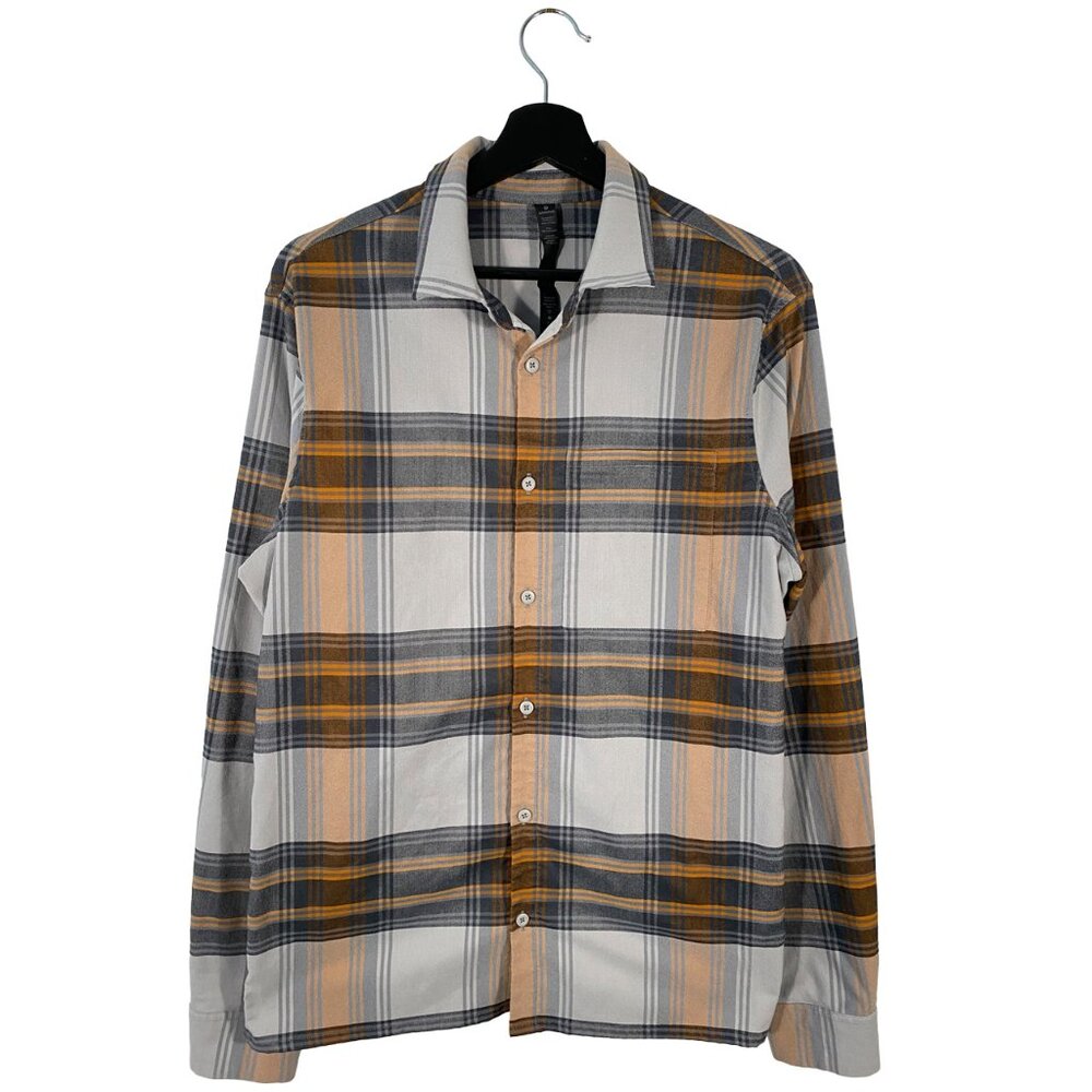 Lululemon Mason Peak Check L/S Flannel Orange / Gray mens size medium